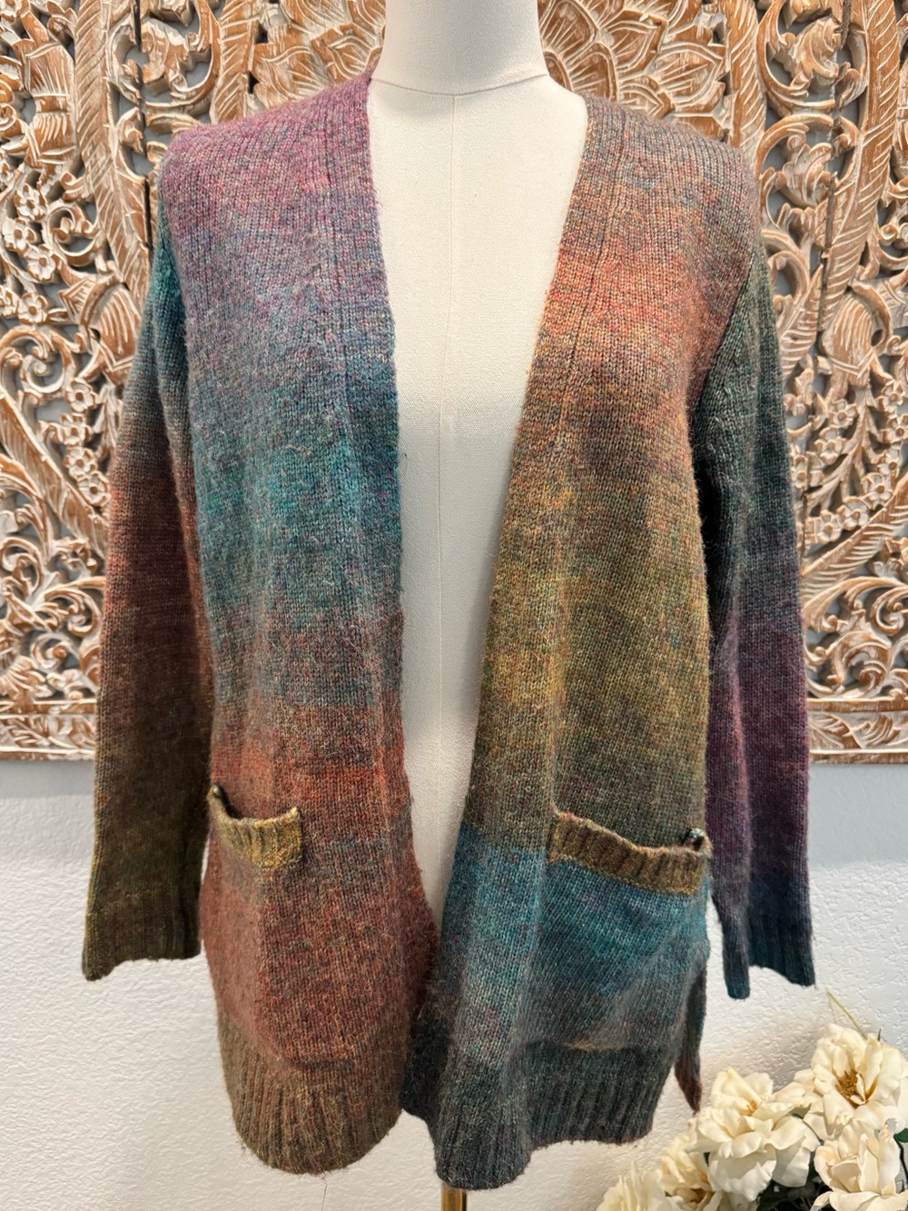 Retrology Multicolor Open-Front Knit Cardigan- size M - Picture 2 of 13